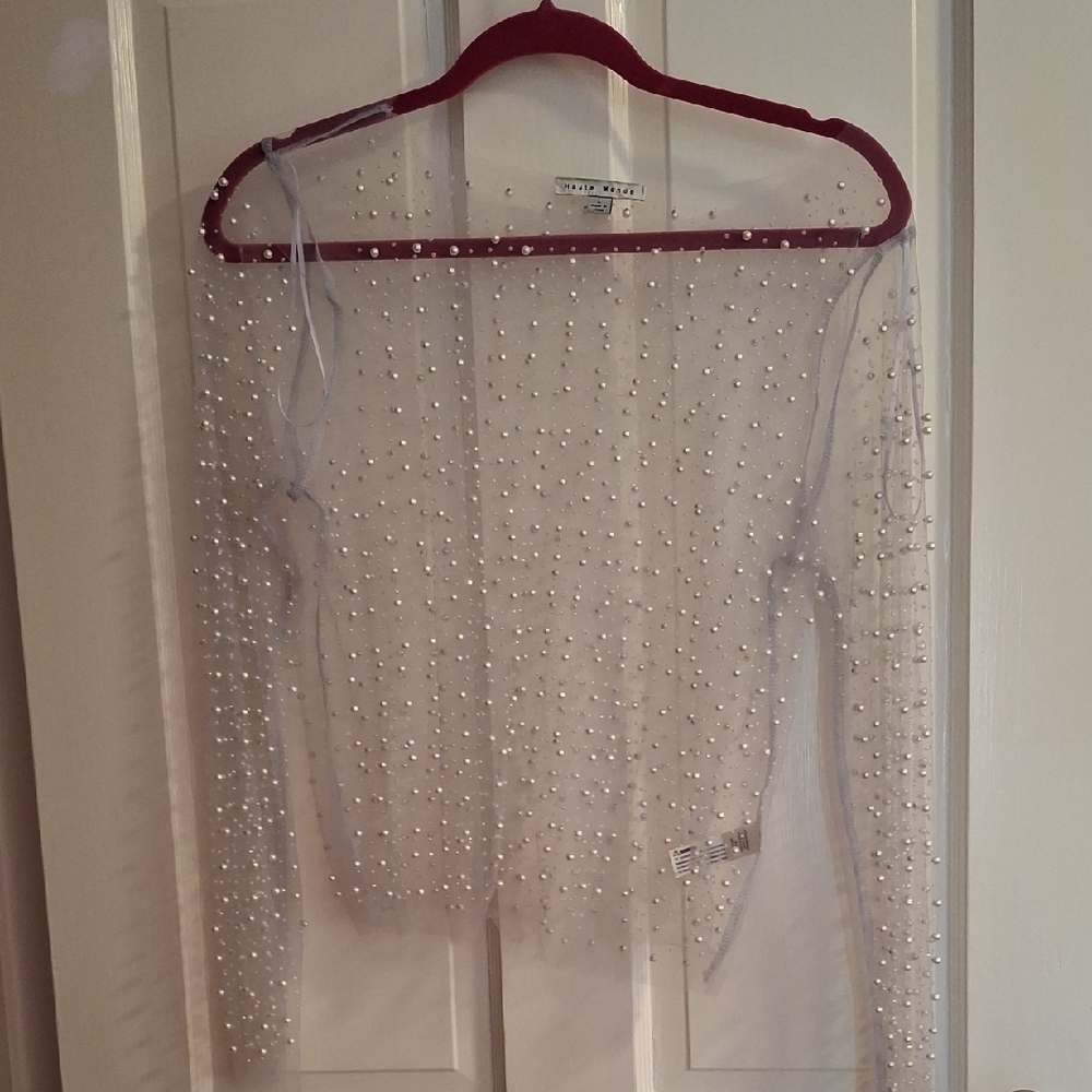 Haute Monde Sheer White Pearl Blouse